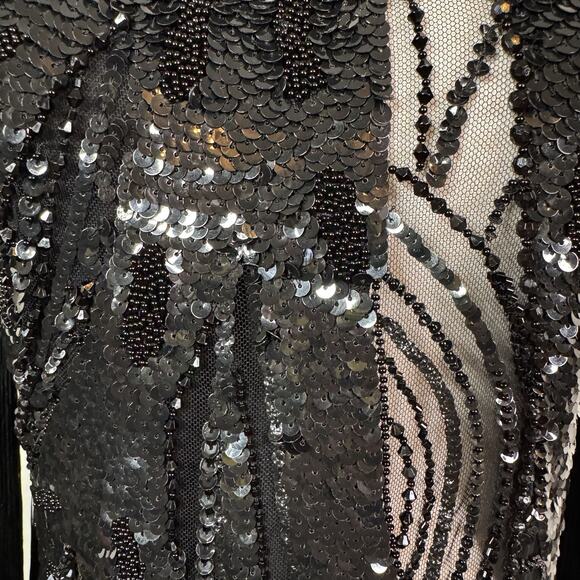 Elie Saab Bead Embroidered Gown “Dark Waves” Black Sequin Fringe FR 38 $15000 - Picture 6 of 16